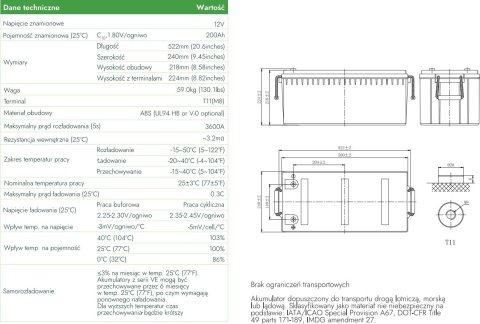 Akumulator AGM Voltage 12V 200Ah VE12-200 (Żywotność 6-9 lat)