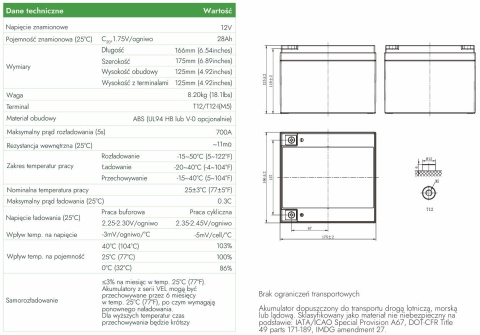 Akumulator AGM Voltage Long Life 12V 28Ah VEL12-28 (Żywotność 15 lat)