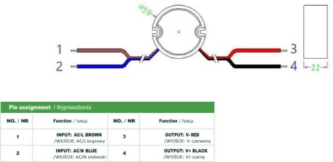 Zasilacz impulsowy dopuszkowy hermetyczy Voltage 12V 0,83A 10W IP67 50mm
