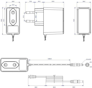 Zasilacz impulsowy wtyczkowy do CCTV Voltage 12V 1A 12W wtyk 5,5mm / 2,1mm
