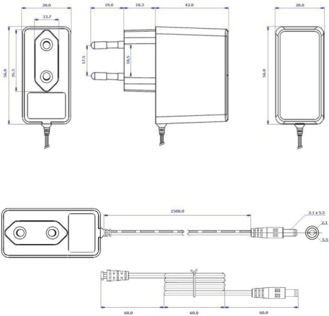 Zasilacz impulsowy wtyczkowy do CCTV Voltage 12V 1A 12W wtyk 5,5mm / 2,1mm