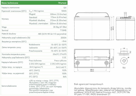 Akumulator AGM Voltage Long Life 12V 100Ah VEL12-100 (Żywotność 15 lat)