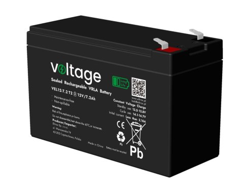 Akumulator AGM Voltage Long Life 12V 7,2Ah VEL12-7.2 T2 (Żywotność 15 lat)