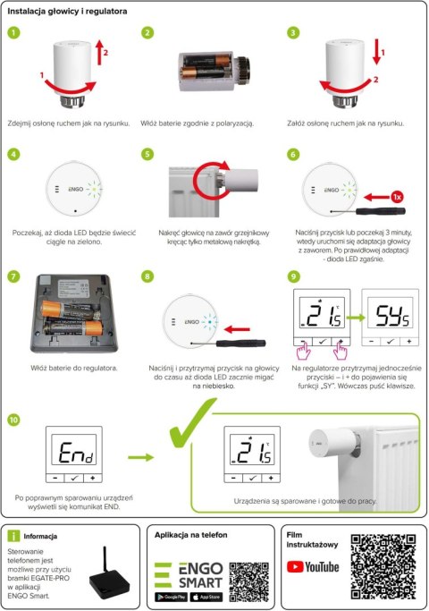 ENGO Controls Inteligentny zestaw ogrzewania Bieły (E25-BATW-4 + ETRV-M30)
