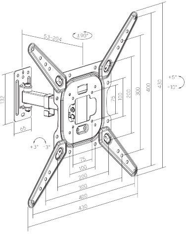 Uchwyt TV Getfort LED/LCD 23-65 cali 30kg Vesa 400x400 Full-Motion