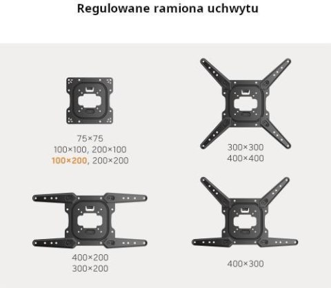 Uchwyt TV Getfort LED/LCD 23-65 cali 30kg Vesa 400x400 Full-Motion