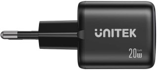 Ładowarka sieciowa Unitek GaN 20W, USB-C, USB-A, PD 3.0, czarna