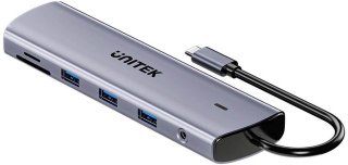 Adapter Unitek Hub USB-C 11w1 z obsługą dwóch monitorów | 4K@30Hz | RJ45 | PD 100 W | SD i microSD