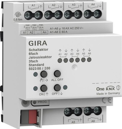 GIRA aktor przekaźnikowy/żaluzjowy 6x/3x 16 A standard KNX ONE 502300 GIRA aktor przekaźnikowy/żaluzjowy 6x/3x 16 A standard KNX ONE 502300
