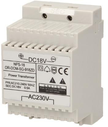 Zasilacz na szynę DIN 18V DC 0,5A ORNO OR-DOM-SG-918ZD do SG-918, SL-924 Zasilacz na szynę DIN 18V DC 0,5A ORNO OR-DOM-SG-918ZD do SG-918, SL-924