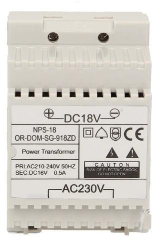 Zasilacz na szynę DIN 18V DC 0,5A ORNO OR-DOM-SG-918ZD do SG-918, SL-924 Zasilacz na szynę DIN 18V DC 0,5A ORNO OR-DOM-SG-918ZD do SG-918, SL-924