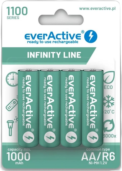 Akumulatorki AA / R06 Ni-MH everActive 1100mAh Infinity Line 3000 cykli (blister 4 szt.) Akumulatorki AA / R06 Ni-MH everActive 1100mAh Infinity Line 3000 cykli (blister 4 szt.)