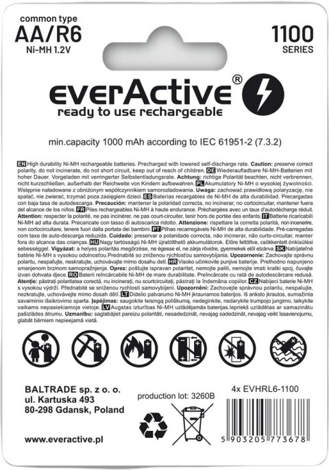Akumulatorki AA / R06 Ni-MH everActive 1100mAh Infinity Line 3000 cykli (blister 4 szt.) Akumulatorki AA / R06 Ni-MH everActive 1100mAh Infinity Line 3000 cykli (blister 4 szt.)
