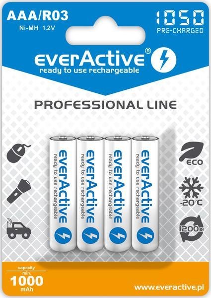 Akumulatorki AAA / R03 Ni-MH everActive 1050mAh Proffesional Line (box 4 szt.) Akumulatorki AAA / R03 Ni-MH everActive 1050mAh Proffesional Line (box 4 szt.)