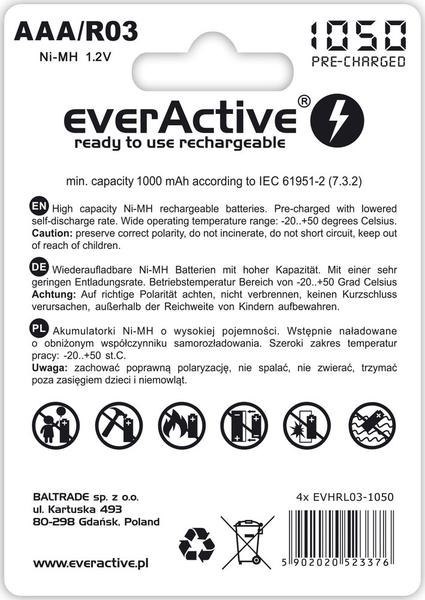 Akumulatorki AAA / R03 Ni-MH everActive 1050mAh Proffesional Line (box 4 szt.) Akumulatorki AAA / R03 Ni-MH everActive 1050mAh Proffesional Line (box 4 szt.)