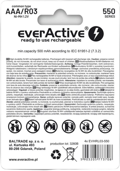 Akumulatorki AAA / R03 Ni-MH everActive 550mAh Infinity Line 3000 cykli (blister 4 szt.) Akumulatorki AAA / R03 Ni-MH everActive 550mAh Infinity Line 3000 cykli (blister 4 szt.)