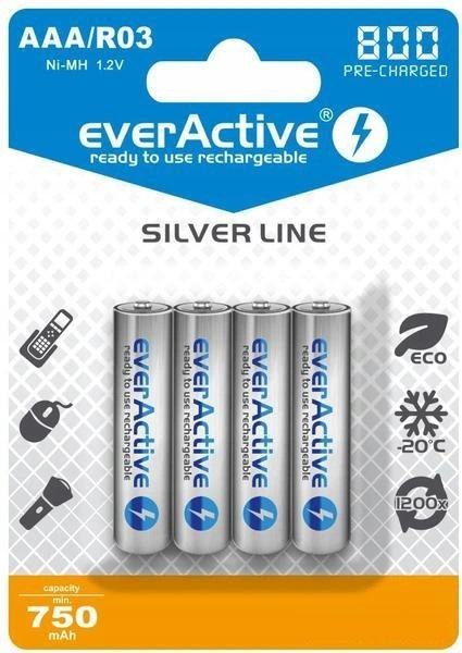 Akumulatorki AAA / R03 Ni-MH everActive 800mAh Silver Line (box 4 szt.) Akumulatorki AAA / R03 Ni-MH everActive 800mAh Silver Line (box 4 szt.)