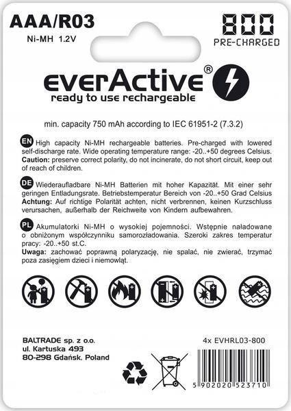 Akumulatorki AAA / R03 Ni-MH everActive 800mAh Silver Line (box 4 szt.) Akumulatorki AAA / R03 Ni-MH everActive 800mAh Silver Line (box 4 szt.)