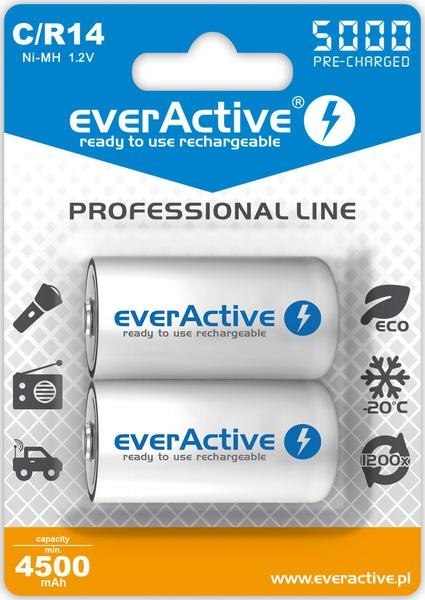 Akumulatorki C / R14 everActive Ni-MH Ni-MH 5000 mAh Professional line (box 2 szt.) Akumulatorki C / R14 everActive Ni-MH Ni-MH 5000 mAh Professional line (box 2 szt.)