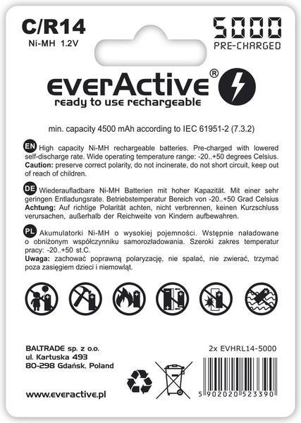Akumulatorki C / R14 everActive Ni-MH Ni-MH 5000 mAh Professional line (box 2 szt.) Akumulatorki C / R14 everActive Ni-MH Ni-MH 5000 mAh Professional line (box 2 szt.)