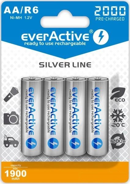Akumulatorki AA / R6 Ni-MH everActive 2000mAh Silver Line (box 4 szt.) Akumulatorki AA / R6 Ni-MH everActive 2000mAh Silver Line (box 4 szt.)