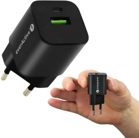 ŁADOWARKA SIECIOWA everActive GaN SC-390QB 30W 1xUSB-C 1xUSB-A PD PPS ŁADOWARKA SIECIOWA everActive GaN SC-390QB 30W 1xUSB-C 1xUSB-A PD PPS