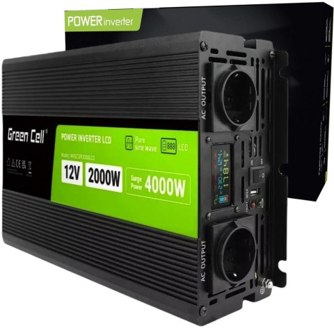 PRZETWORNICA NAPIĘCIA Green Cell PowerInverter LCD 12V / 230V 2000W/4000W CZYSTA SINUSOIDA PRZETWORNICA NAPIĘCIA Green Cell PowerInverter LCD 12V / 230V 2000W/4000W CZYSTA SINUSOIDA