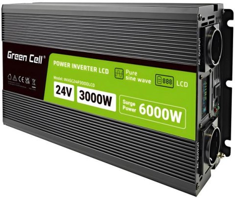 PRZETWORNICA NAPIĘCIA Green Cell PowerInverter LCD 24V / 230V 3000/6000W CZYSTA SINUSOIDA PRZETWORNICA NAPIĘCIA Green Cell PowerInverter LCD 24V / 230V 3000/6000W CZYSTA SINUSOIDA