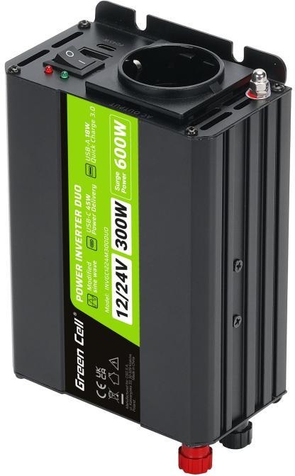 PRZETWORNICA NAPIĘCIA INVERTER Green Cell DUO 12/24V - 230V 300W/600W MODYFIKOWANA SINUSOIDA PRZETWORNICA NAPIĘCIA INVERTER Green Cell DUO 12/24V - 230V 300W/600W MODYFIKOWANA SINUSOIDA
