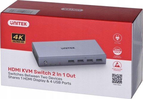 Przełącznik KVM Unitek V307A 4K HDMI 2.0 2w1 Przełącznik KVM Unitek V307A 4K HDMI 2.0 2w1
