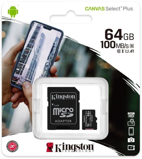 Karta pamięci microSD Kingston Canvas Select Plus microSDHC C10 UHS-I 64GB Karta pamięci microSD Kingston Canvas Select Plus microSDHC C10 UHS-I 64GB