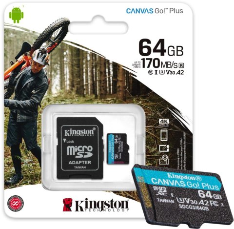 Karta pamięci microSD Kingston Canvas Go Plus microSDXC C10 UHS-I 64GB Karta pamięci microSD Kingston Canvas Go Plus microSDXC C10 UHS-I 64GB