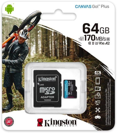Karta pamięci microSD Kingston Canvas Go Plus microSDXC C10 UHS-I 64GB Karta pamięci microSD Kingston Canvas Go Plus microSDXC C10 UHS-I 64GB