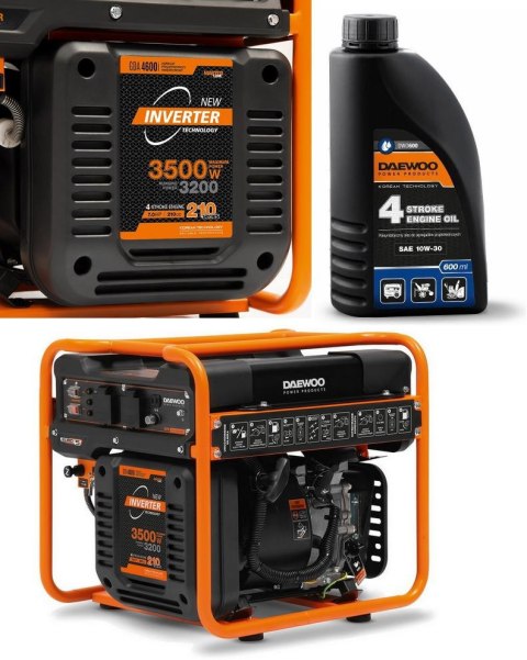 ZESTAW AGREGAT PRĄDOTWÓRCZY INWERTOROWY DAEWOO GDA 4600i 3.5kW + GENERATOR OIL SAE 10W-30 DWO 600 ZESTAW AGREGAT PRĄDOTWÓRCZY INWERTOROWY DAEWOO GDA 4600i 3.5kW + GENERATOR OIL SAE 10W-30 DWO 600