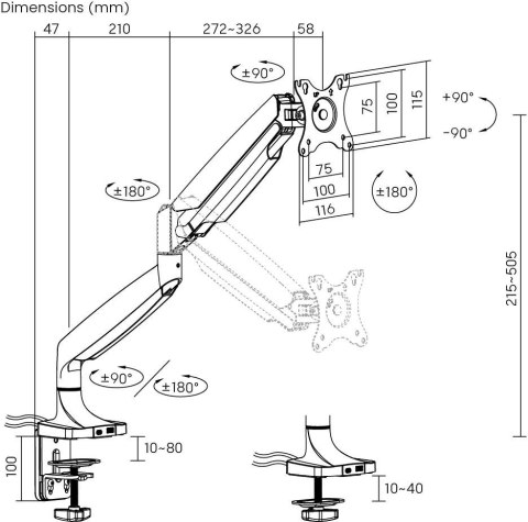 Uchwyt do monitora 17"-45" Spacetronik SPA-S110B USB Uchwyt do monitora 17"-45" Spacetronik SPA-S110B USB