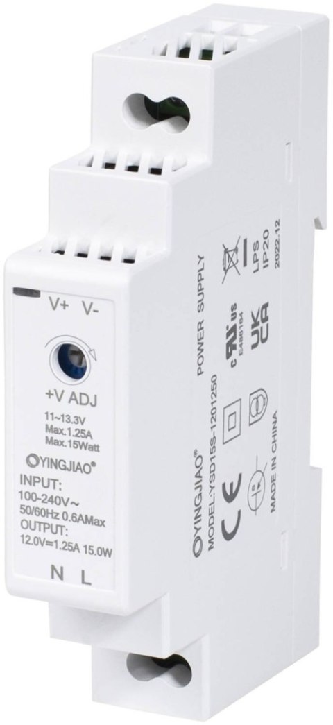 ZASILACZ IMPULSOWY NA SZYNĘ DIN YINGJIAO YSD15S-1201250 12V/15W/1.25A ZASILACZ IMPULSOWY NA SZYNĘ DIN YINGJIAO YSD15S-1201250 12V/15W/1.25A