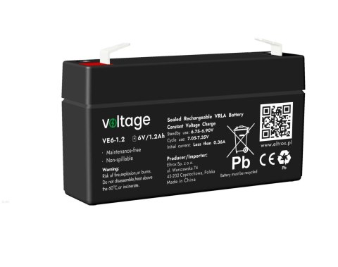 Akumulator AGM Voltage 6V 1,2Ah VE6-1.2 (Żywotność 6-9 lat) Akumulator AGM Voltage 6V 1,2Ah VE6-1.2 (Żywotność 6-9 lat)