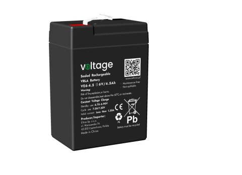 Akumulator AGM Voltage 6V 4,5Ah VE6-4.5 (Żywotność 6-9 lat) Akumulator AGM Voltage 6V 4,5Ah VE6-4.5 (Żywotność 6-9 lat)