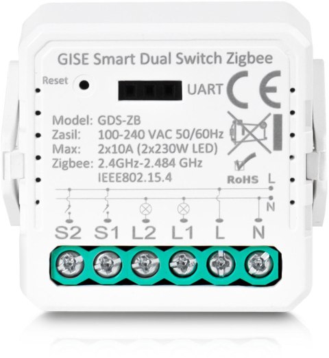 GISE Smart Podwójny moduł przekaźnikowy (bez N) Zigbee | Tuya | GDS-ZB-NN GISE Smart Podwójny moduł przekaźnikowy (bez N) Zigbee | Tuya | GDS-ZB-NN