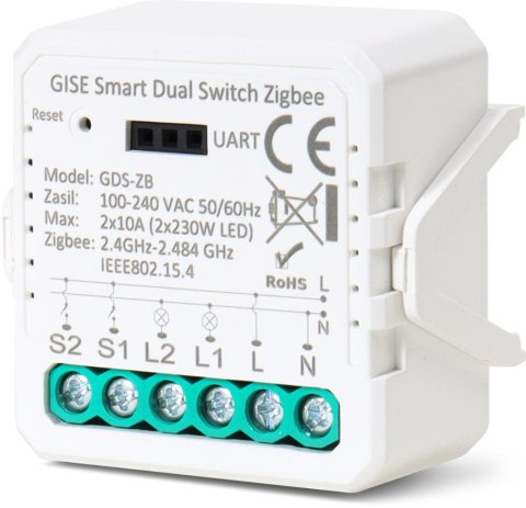 GISE Smart Podwójny moduł przekaźnikowy (bez N) Zigbee | Tuya | GDS-ZB-NN GISE Smart Podwójny moduł przekaźnikowy (bez N) Zigbee | Tuya | GDS-ZB-NN