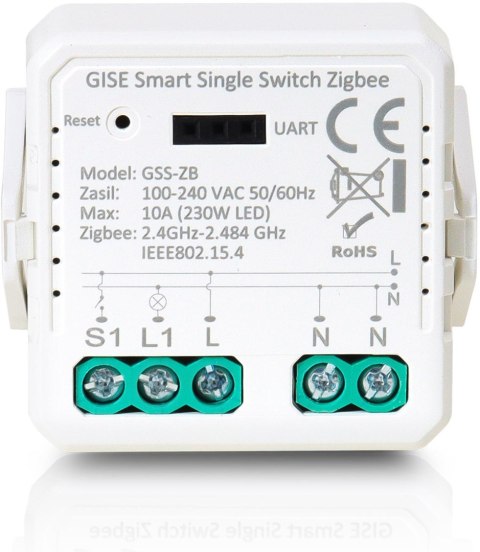 GISE Smart Pojedynczy moduł przekaźnikowy (bez N) Zigbee | Tuya | GSS-ZB-NN GISE Smart Pojedynczy moduł przekaźnikowy (bez N) Zigbee | Tuya | GSS-ZB-NN