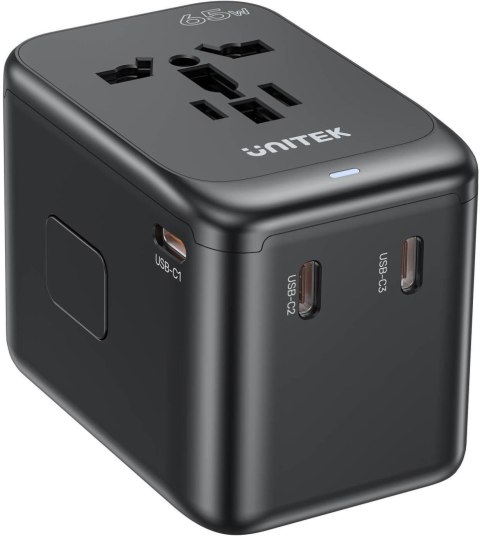 Unitek P1122ABK01 Ładowarka podróżna EU/US/UK/AUS PD 65 W Unitek P1122ABK01 Ładowarka podróżna EU/US/UK/AUS PD 65 W