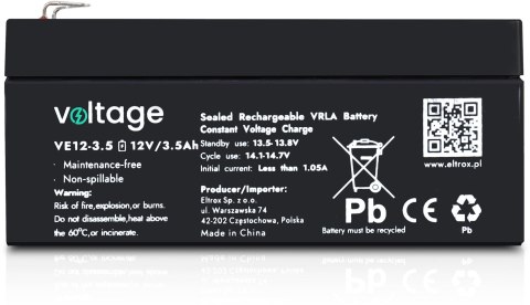 Akumulator AGM Voltage 12V 3,5Ah VE12-3.5 (Żywotność 6-9 lat) Akumulator AGM Voltage 12V 3,5Ah VE12-3.5 (Żywotność 6-9 lat)