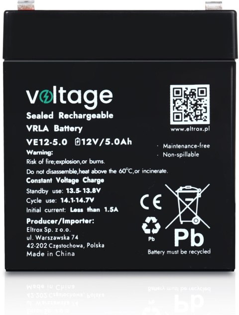 Akumulator AGM Voltage 12V 5Ah VE12-5.0 (Żywotność 6-9 lat) Akumulator AGM Voltage 12V 5Ah VE12-5.0 (Żywotność 6-9 lat)