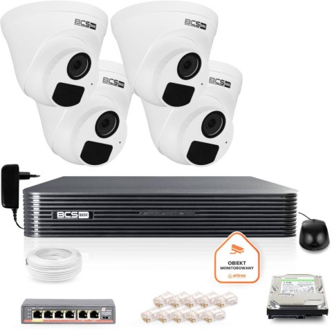 Zestaw monitoringu IP BCS Basic 4x Kamera BCS-B-EIP12FR3(2.0) Rejestrator z dyskiem 1TB Zestaw monitoringu IP BCS Basic 4x Kamera BCS-B-EIP12FR3(2.0) Rejestrator z dyskiem 1TB