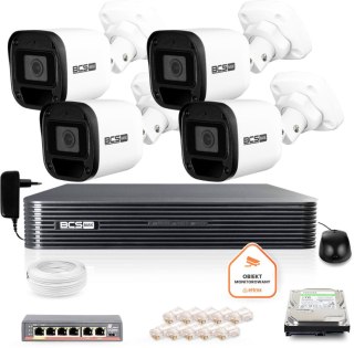 Zestaw monitoringu IP BCS Basic 4x Kamera BCS-B-TIP12FR3(2.0) Rejestrator z dyskiem