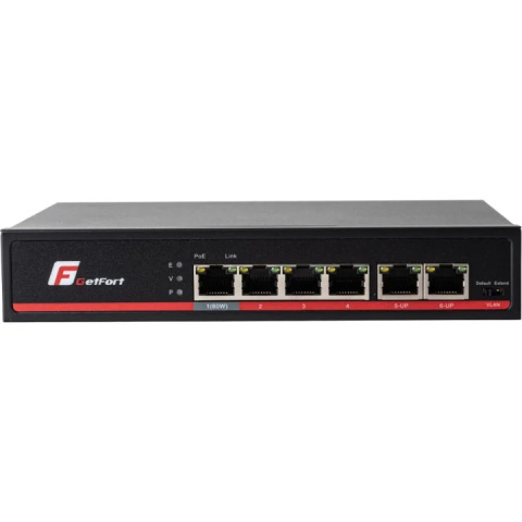 SWITCH POE GETFORT 4+2 Gigabit Ethernet 65W SWITCH POE GETFORT 4+2 Gigabit Ethernet 65W
