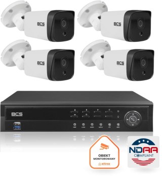 Zestaw monitoringu IP BCS Ultra 4x Kamera tubowa BCS IP 5 mpx Rejestrator Dysk 6TB