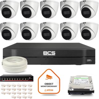 Zestaw monitoringu IP BCS Line 10x Kamera BCS-L-EIP14FSR3-AI1 Rejestrator z dyskiem