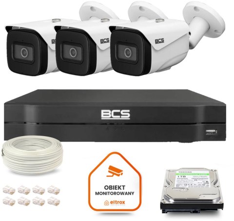 Zestaw monitoringu IP BCS Line 3x Kamera BCS-L-TIP25FSR5-Ai1 Rejestrator z dyskiem 1TB Zestaw monitoringu IP BCS Line 3x Kamera BCS-L-TIP25FSR5-Ai1 Rejestrator z dyskiem 1TB